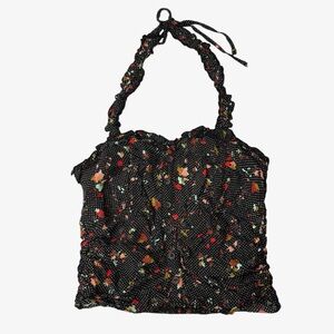 Free People Women's Black Floral Ruched Cropped Halter Top Size Small
